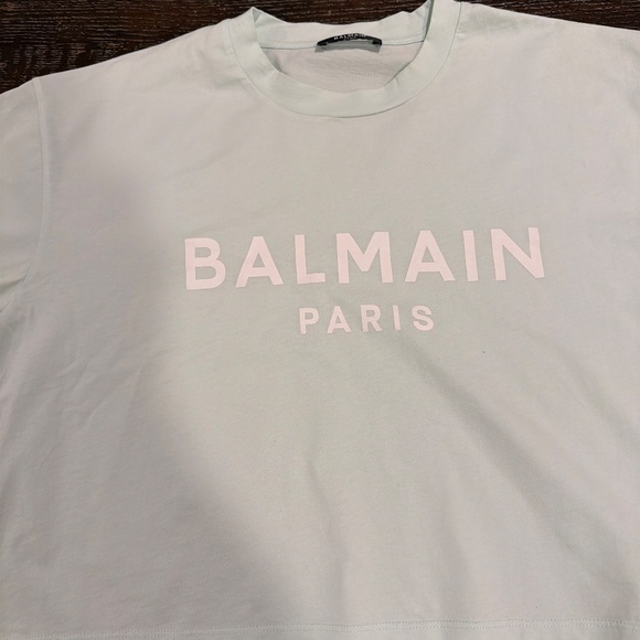 Balmain Light Mint green cropped t shirt - Picture 2 of 9